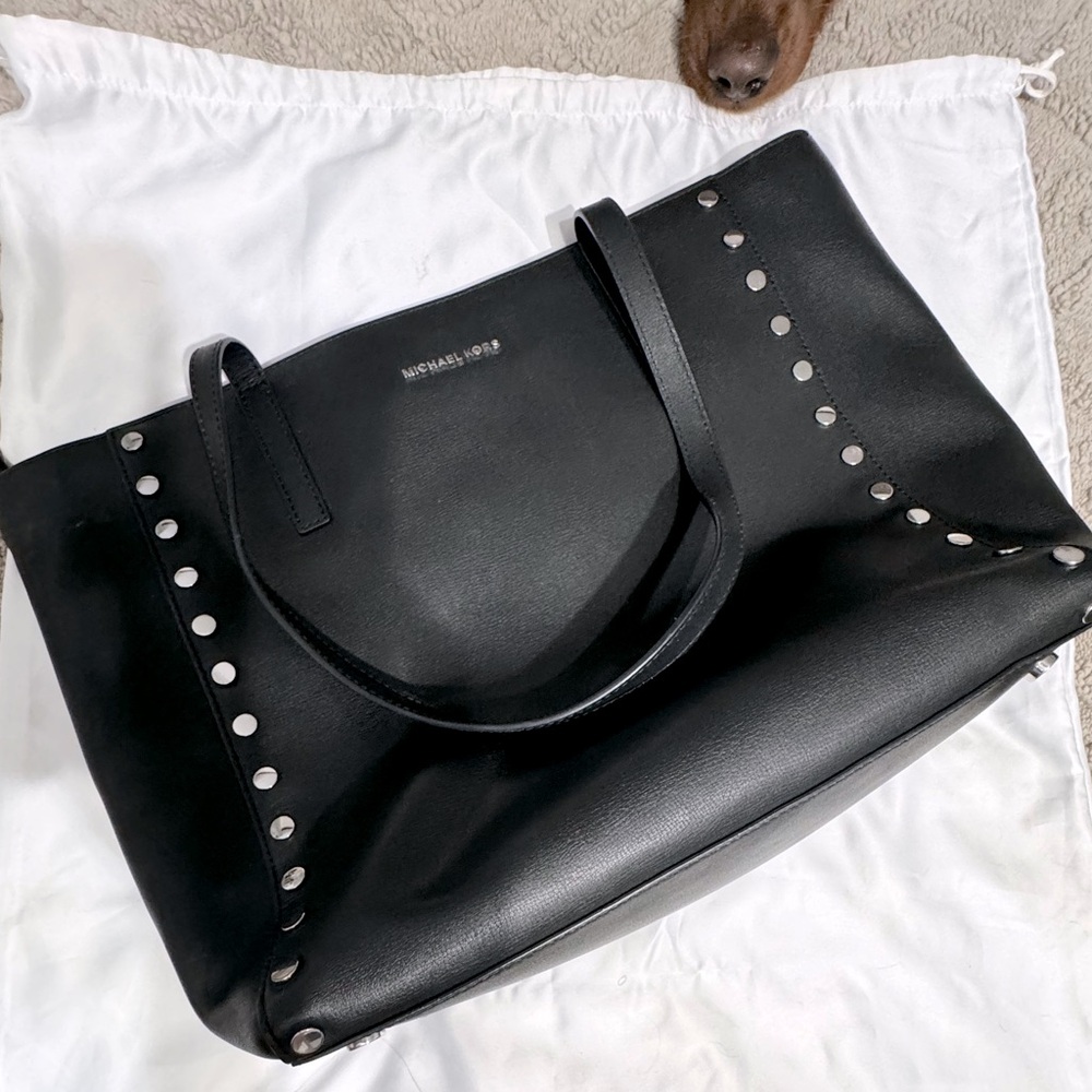 Large Michael Kors Rivengton studded black purse with feet